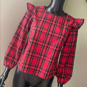 Harper Heritage Red Black & Blue Plaid Ruffle Sleeve Longsleeve Top